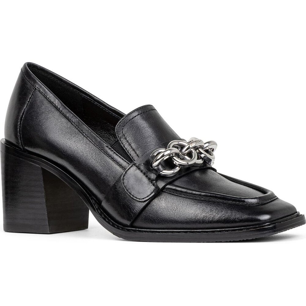 NWT Donald Pliner Kamryn Block Heel Loafer Black Leather Square Toe Size 8